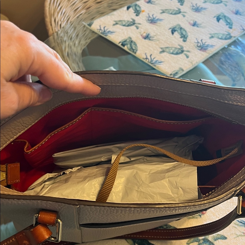 Dooney & Bourke Taupe Pebbled Leather Tote with Brown Straps - Picture 9 of 9